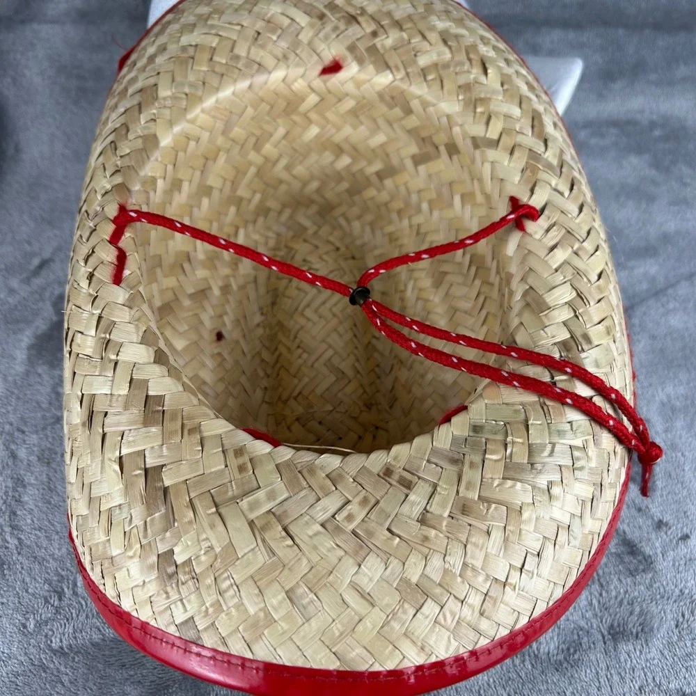 Kids Woven Straw Cowboy Hat Red Trim Western Costume Sheriff Accessory